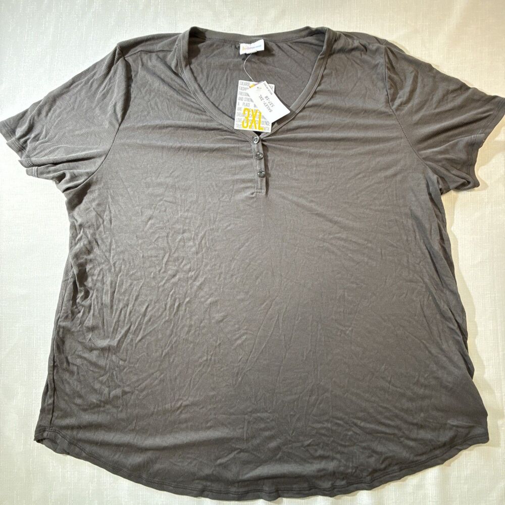 Lularoe Bailey Grey Ribbed V-neck Tee Size 3XL
